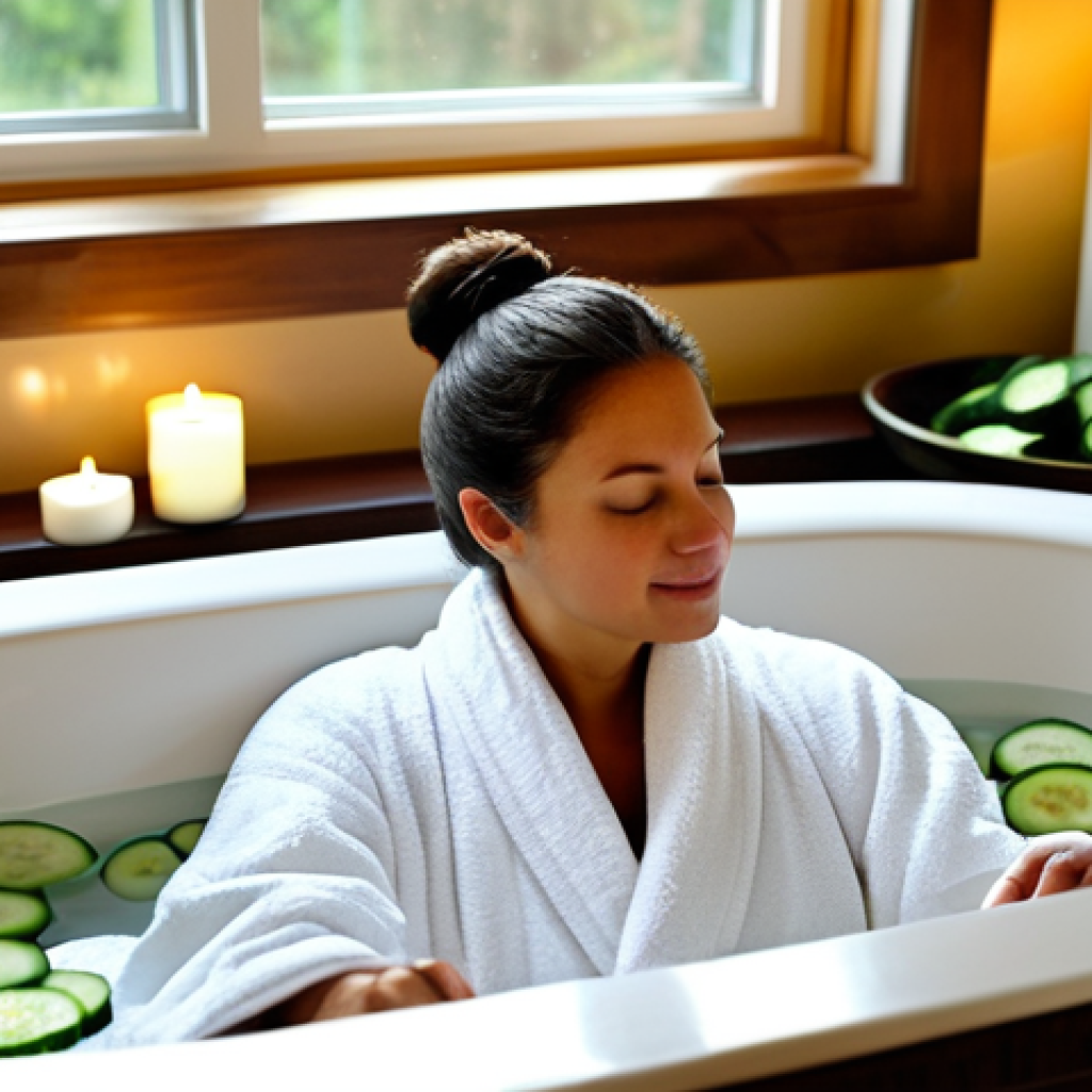 온천과 미용 - Relaxing Bath**

A woman in a cozy bathroom, fully clothed in a comfortable robe. She's enjoying a r...