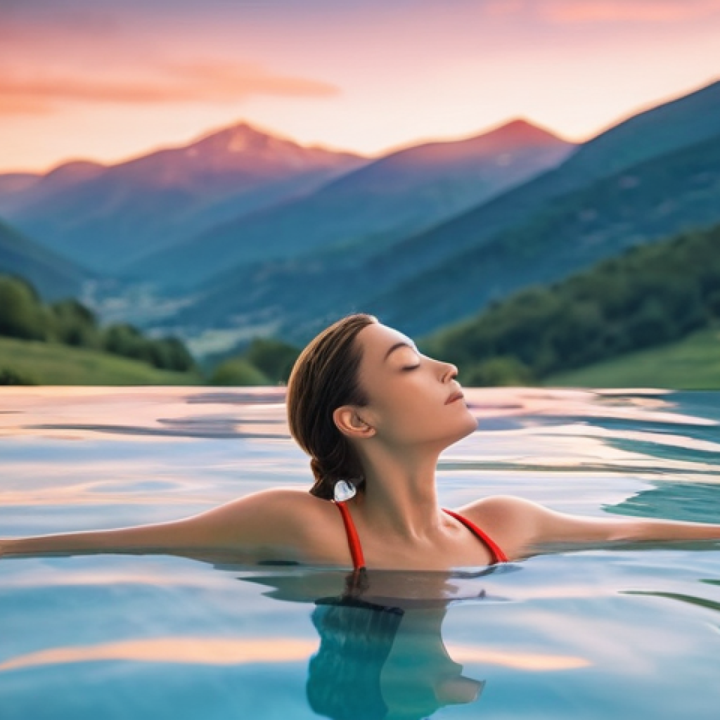 온천 후기 - **Prompt 1: Majestic Pyrenees Thermal Serenity**
    "A person in a tasteful, modest one-piece swims...