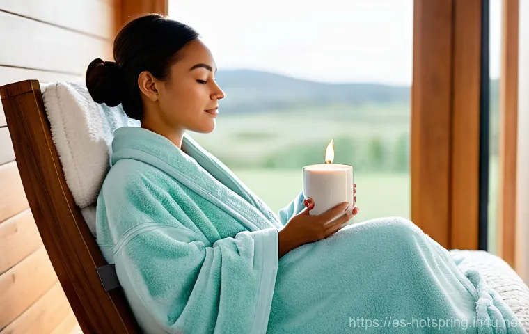 온천에서 편안한 휴식 방법 - **Thermal Water Immersion:** A person, wearing a modest and comfortable swimsuit, is gently submerge...